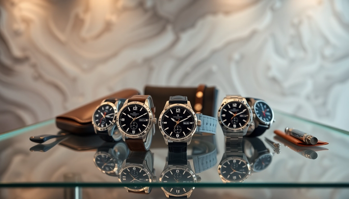 Admire stunning replica watches on a luxury display with vibrant details and sophisticated atmosphere.