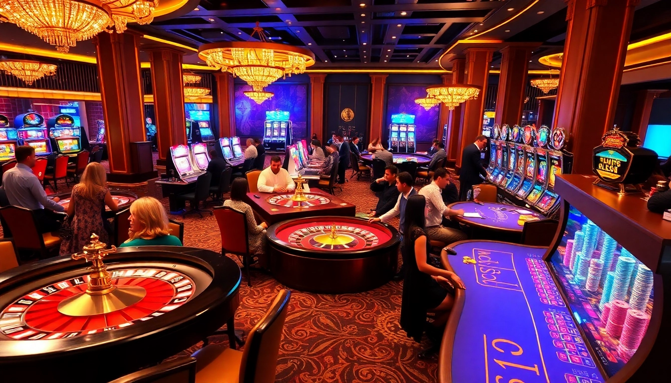 Join the excitement at fun79 as players strategize over poker tables in a luxurious casino setting.