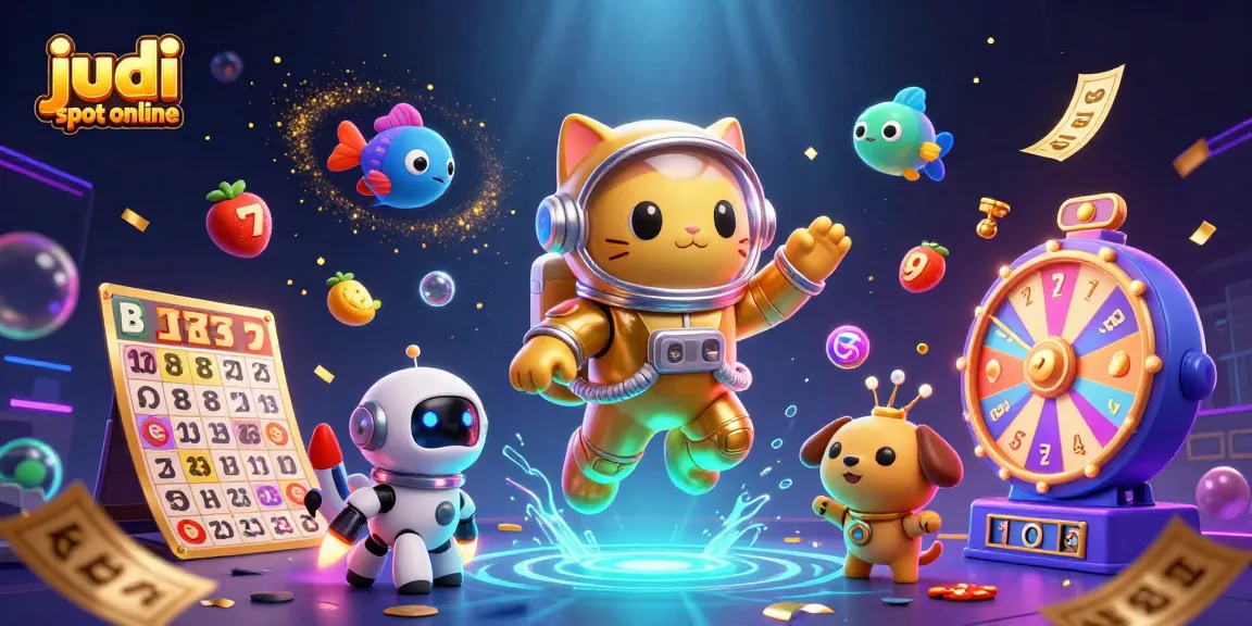 Judi slot online dengan berbagai simbol keberuntungan dalam ilustrasi 3D menarik.