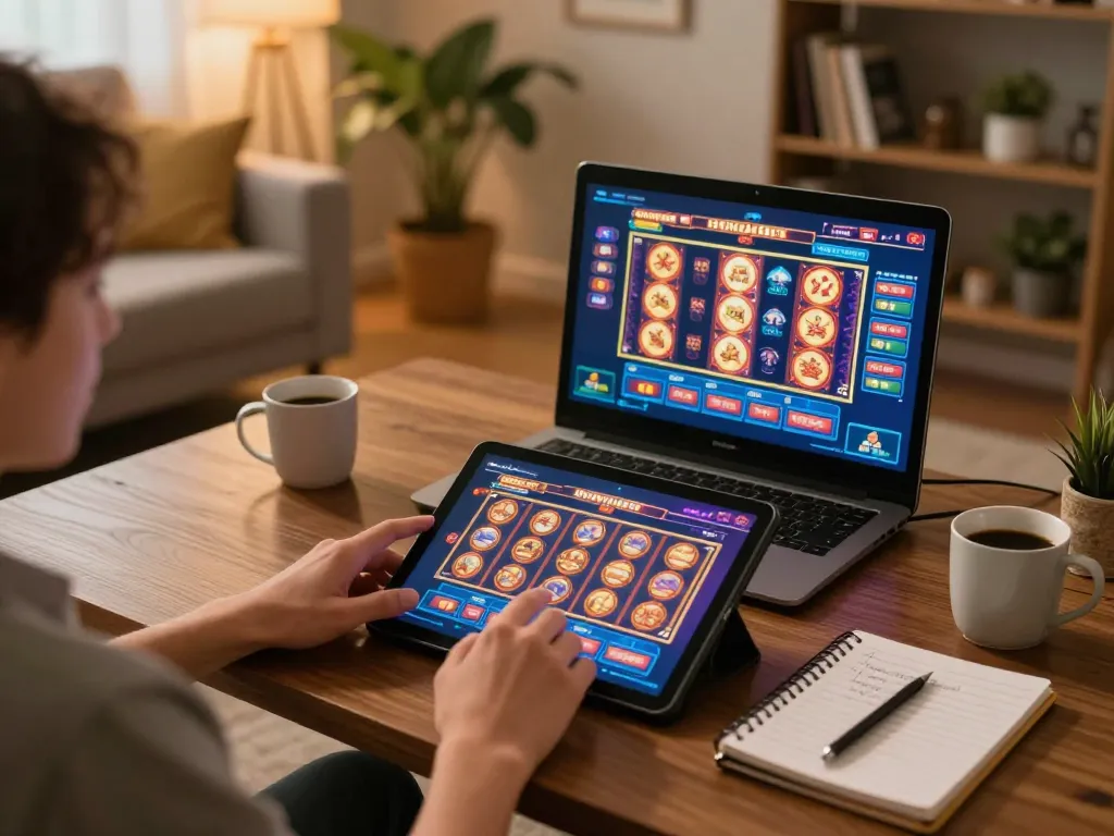 Engaging in online slots and gaming strategies with ทางเข้า m120 interface in a cozy home