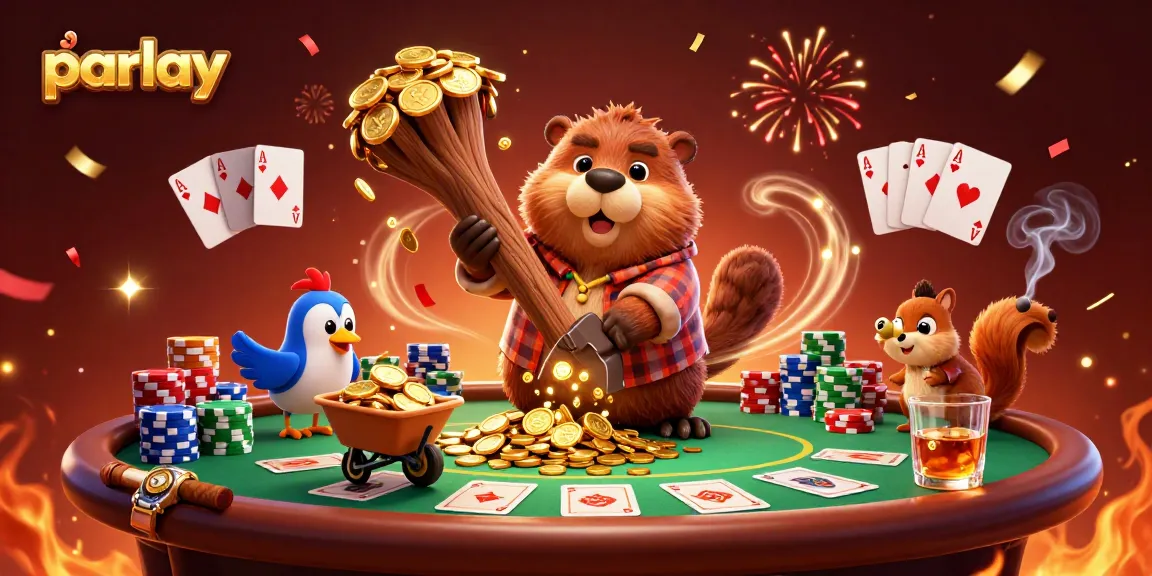Place your winning parlay bets in a colorful 3D casino scene featuring playful characters.