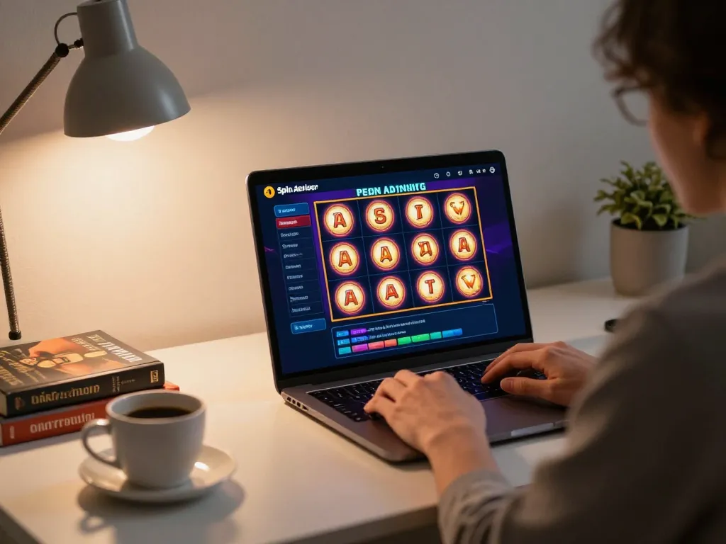 spinadvisor interface displayed on laptop for personalized slot recommendations in a cozy home setting