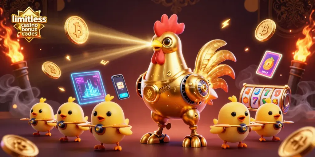 Engage with limitless casino bonus codes in vibrant 3D gambling scene featuring crypto coins and gaming elements.