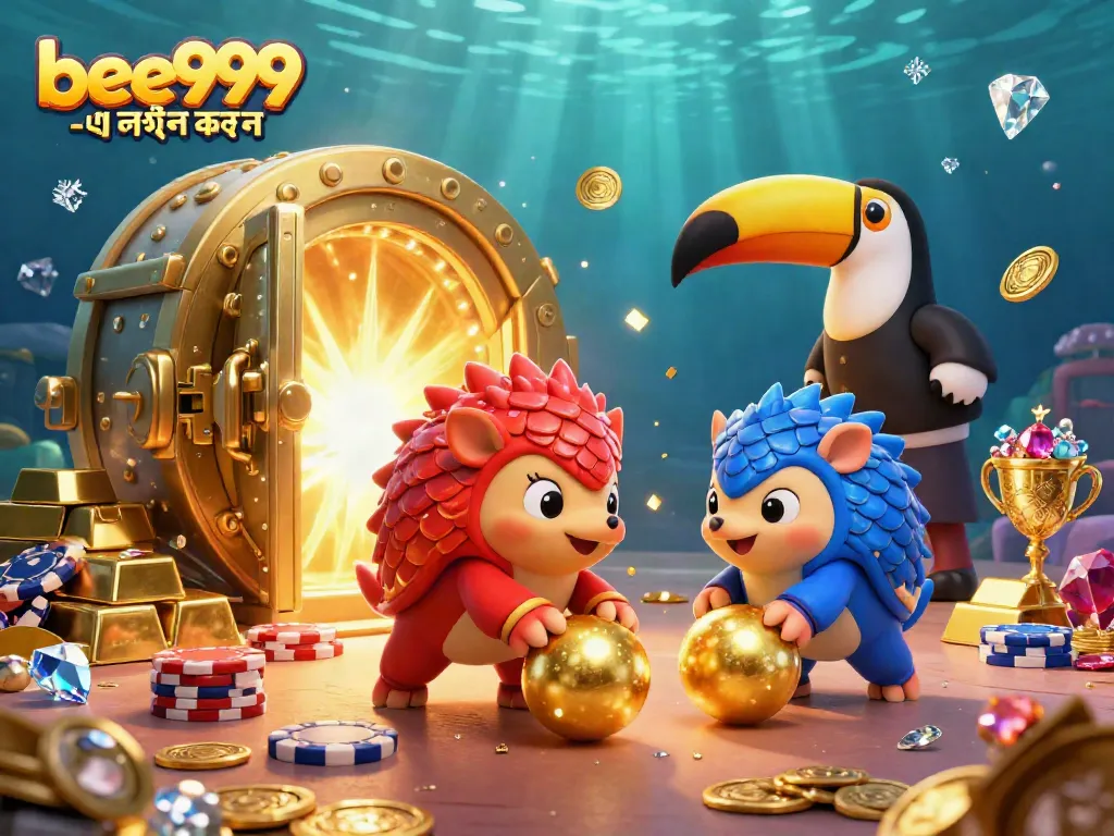 Join the fun with bee999 -এ লগইন করুন as cartoon pangolins compete in a vibrant gaming scene.