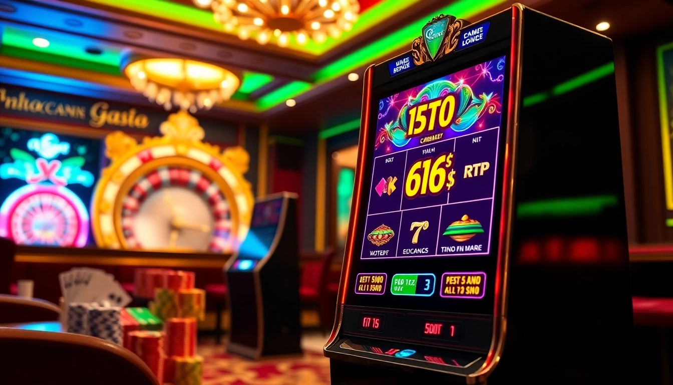 Play exciting qqmacan slot with vibrant graphics and high RTP in a luxurious casino setting.
