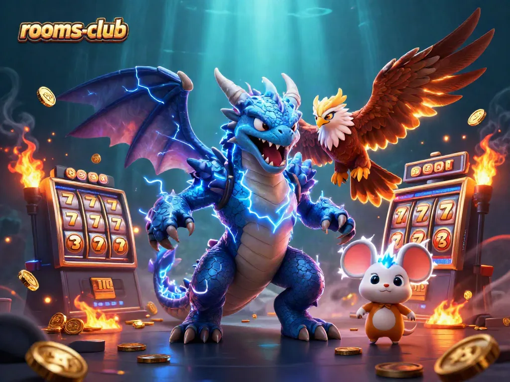 Bermain di platform rooms-club dengan naga petir dan simbol slot, pengalaman perjudian mendebarkan.