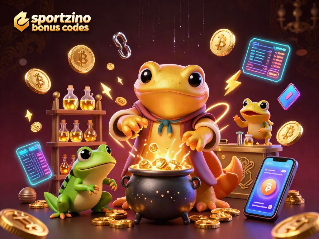Experience excitement with sportzino bonus codes for free coins and prizes in a casino-themed illustration.