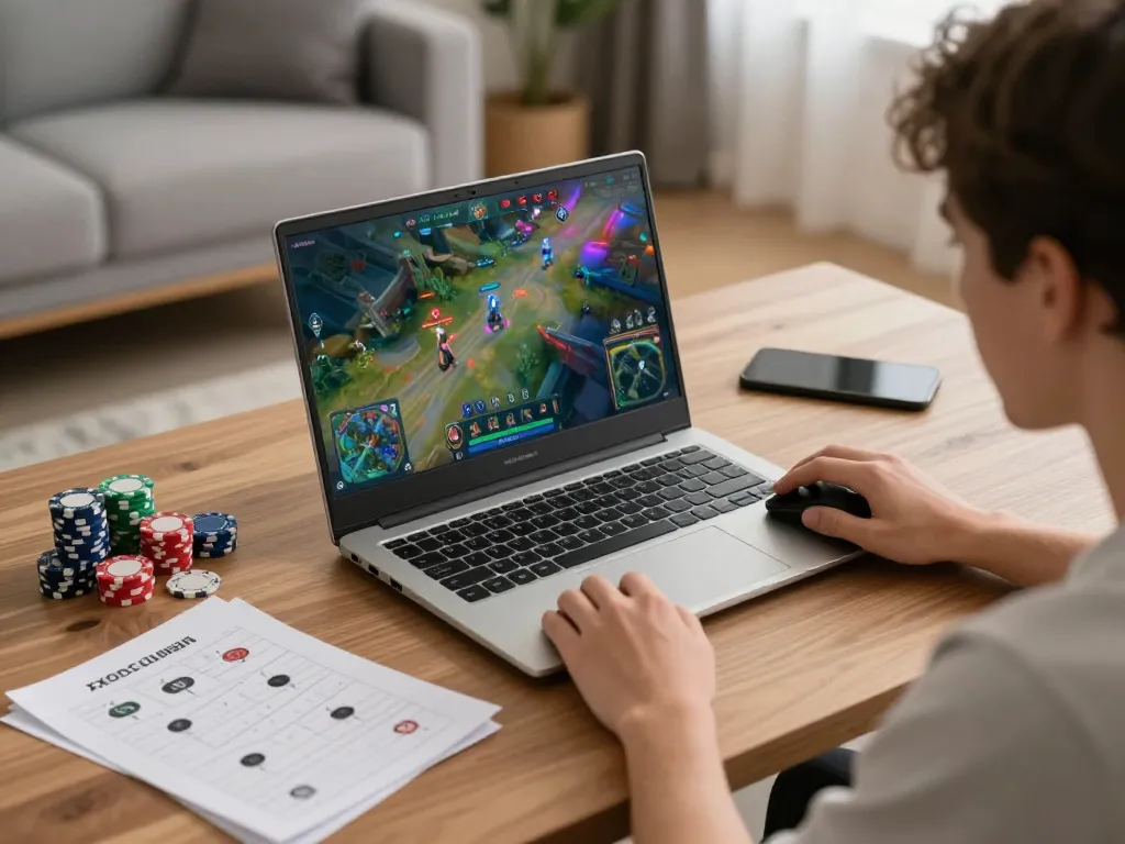 Engage in xocdiavn online gaming at home with a laptop and focused strategy.