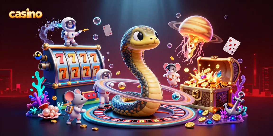 Betting in a cosmic casino scene with a Saturn ring snake as a roulette wheel.