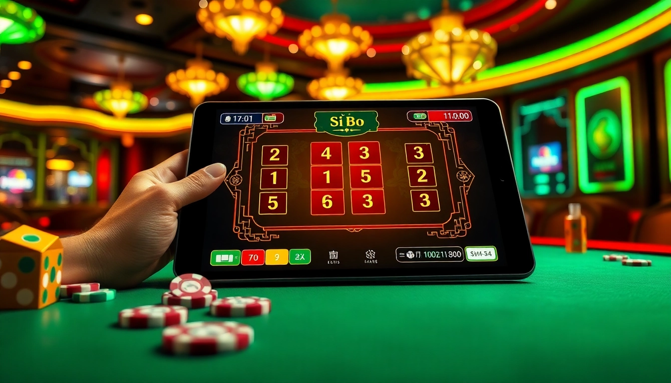 An interactive display of the app tài xỉu online featuring Sic Bo elements in a luxurious casino atmosphere.