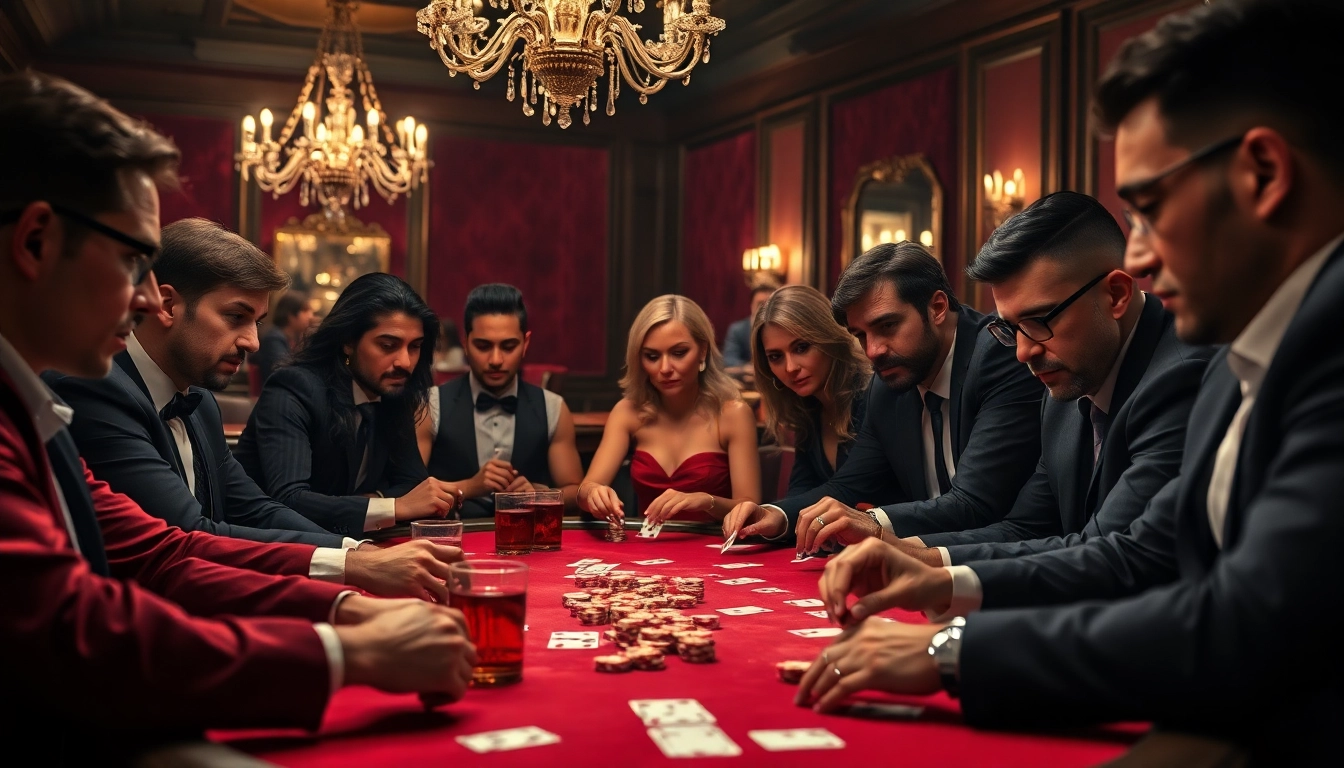 Players engaging in a tense Poker Game at a luxurious casino table.