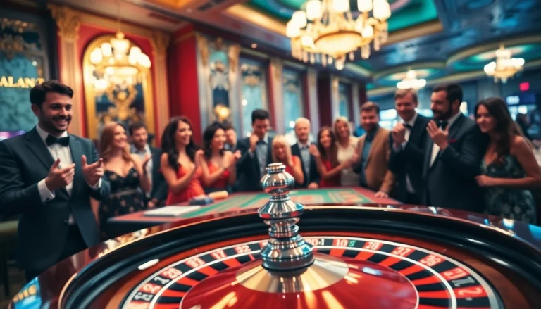 Casino players enjoying a vibrant roulette game in an energetic atmosphere.