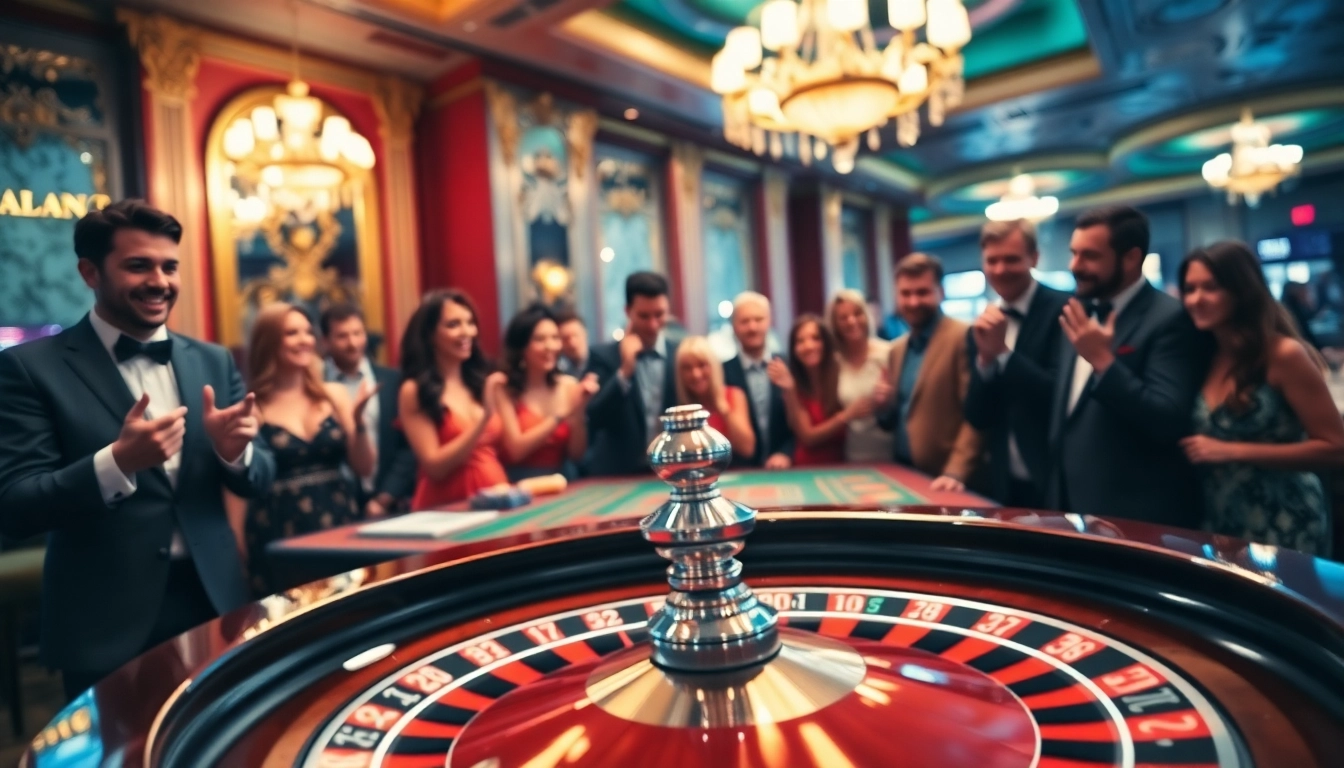 Casino players enjoying a vibrant roulette game in an energetic atmosphere.