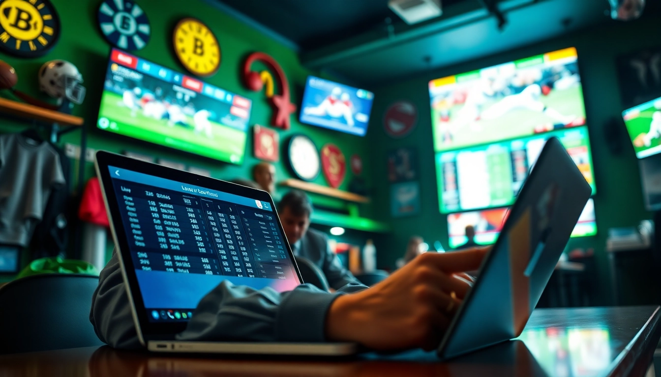 Engage with Sports Betting by analyzing live odds in a vibrant betting environment.