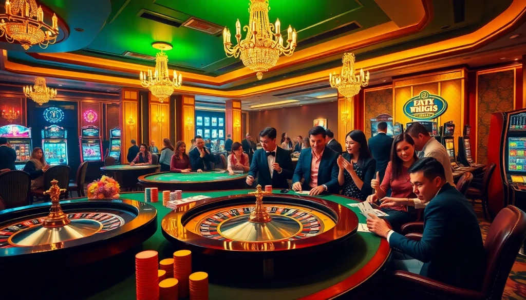 VT 88 vibrant casino scene showcasing excited players and luxurious gambling elements.