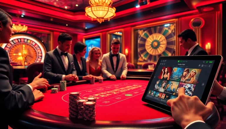 Players engage in an exciting game at https://www.eejl33.com/, showcasing a glamorous casino atmosphere.