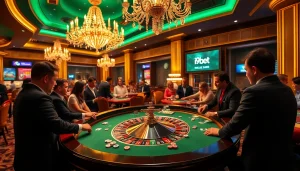 Exciting casino action at i9bet with roulette, chips, and players immersed in the game.