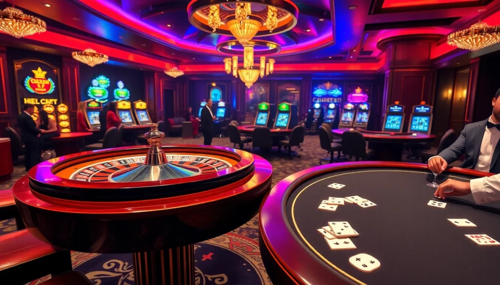 Experience the thrill of GEM WIN at a luxurious casino, featuring roulette, poker, and vibrant gaming excitement.