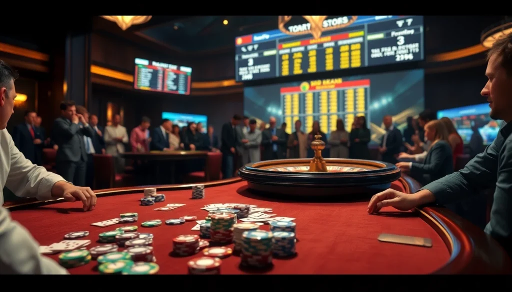 Người chơi poker BetVIP đặt cược tại bàn casino sang trọng, thể hiện sự phấn khích và chiến lược.