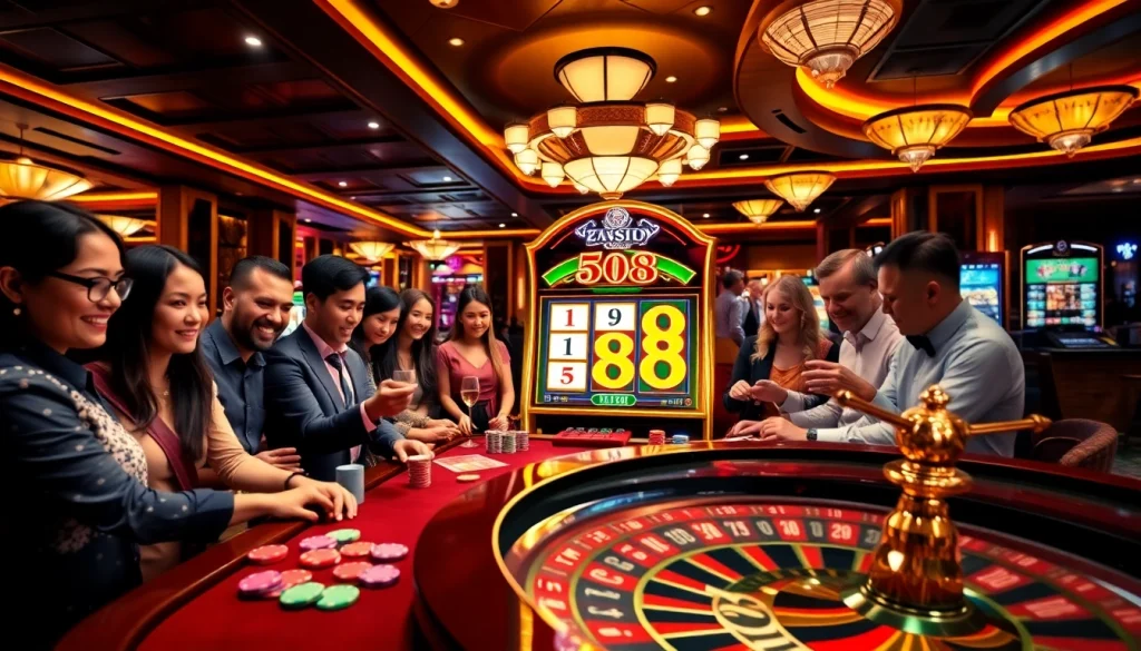 Players engaging with the exciting slot88 machines in a lively casino atmosphere.