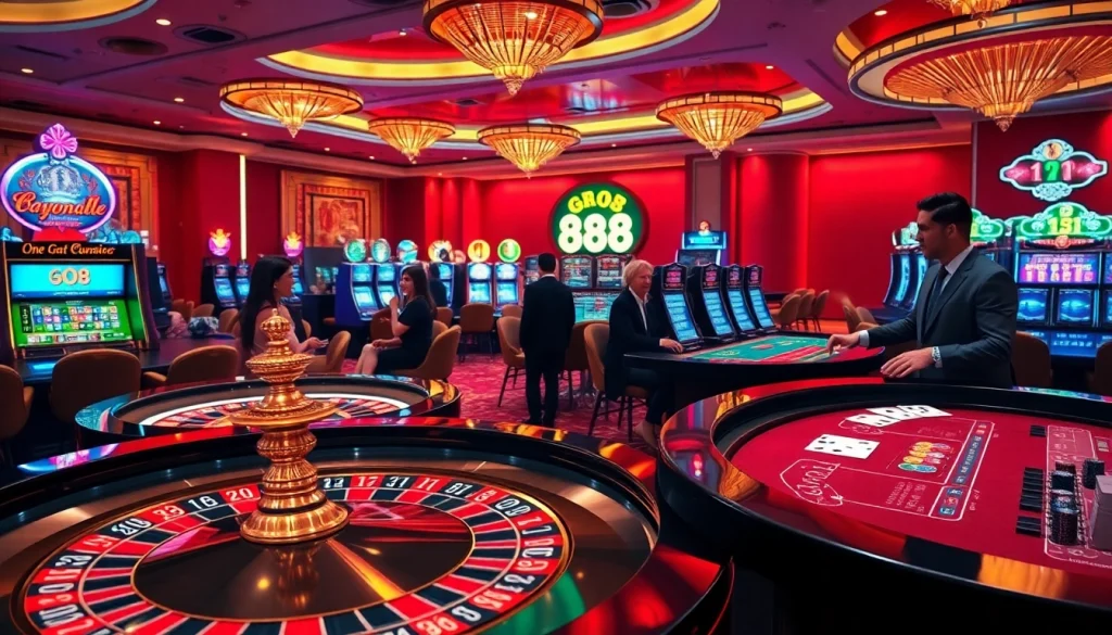 Engaging scene of a luxury casino showcasing vibrant gaming with GO 88 displayed prominently.