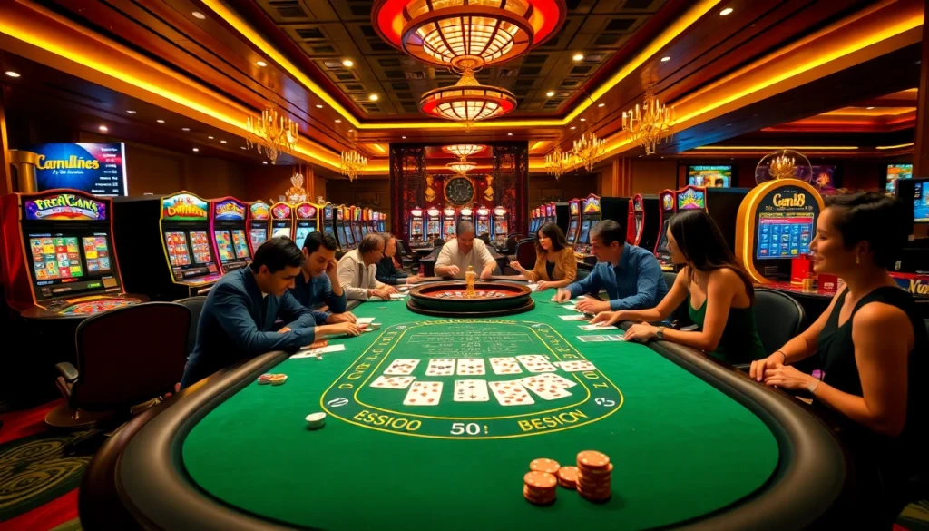 Experience the thrill of gambling at a luxurious go8 casino setting with vibrant slot machines.
