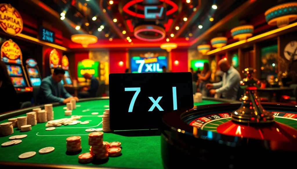 Excited players engaging in a thrilling poker game at a luxurious 7xl gambling table.