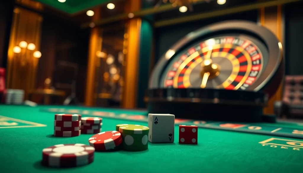 הימרו על זכייתכם באמצעות צ’יפים צבעוניים של פוקר ועיגול רולטה מסתובב בקזינו יוקרתי.