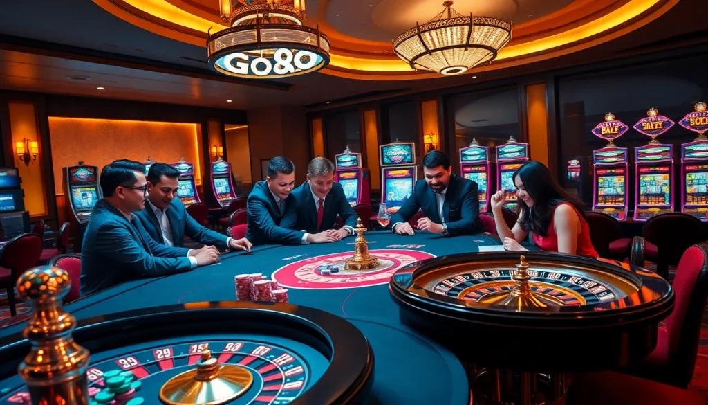 Players enjoying an exhilarating game at the GO88 casino table, surrounded by vibrant visuals.