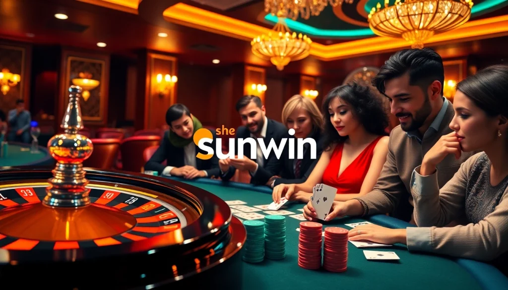 Experience the excitement of playing at sunwin casino with engaging poker tables and vibrant colors.