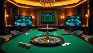 Sparking excitement at the mmoo giải trí online, with a luxurious poker and roulette setup.