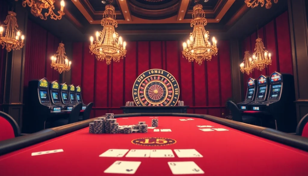 Engage in a thrilling game at the JL55-themed poker table in a luxurious casino setting.