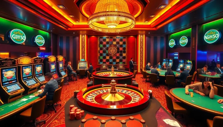 Players enjoying their chance at winning big at NOHU90 with vibrant casino games and slot machines