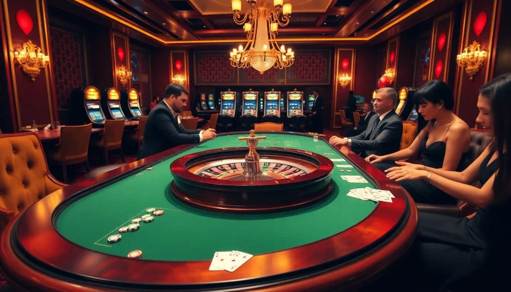 Experience the excitement of FLY88 at a luxurious roulette table surrounded by gaming enthusiasts.