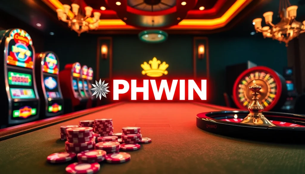 Experience high-stakes excitement at PHWIN with vibrant casino tables and enticing gaming elements.