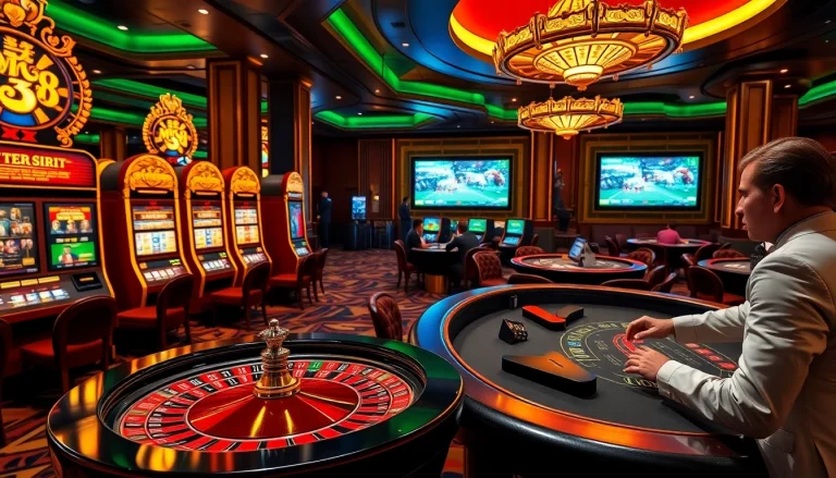 MK8-themed luxurious casino scene with vibrant slot machines and a roulette wheel.